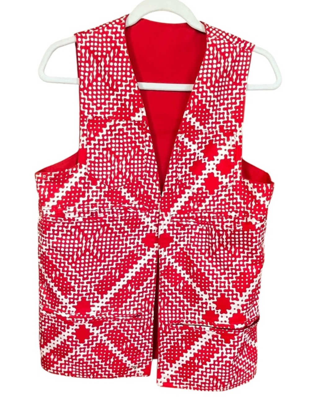VTG Hideaway Charms Red Plaid Cotton Hidden Pockets Reversible Open Vest SZ M/L